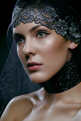 Image showing Beautiful girl with black lace veil