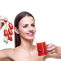 Image showing girl with cherry tomatoes and juice 