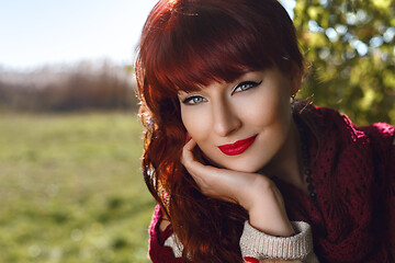 Image showing Beautiful girl outdoors in countryside