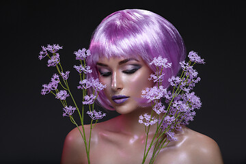 Image showing Beautiful girl in purple wig