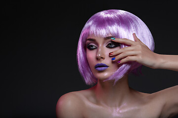 Image showing Beautiful girl in purple wig