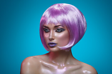 Image showing Beautiful girl in purple wig