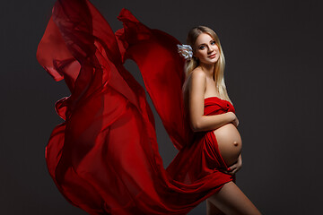 Image showing Pregnant girl in red dress