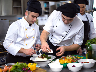 Image showing Chef hands serving spaghetti