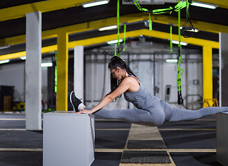 Image showing woman working out gymnastic exercise on fit boxes