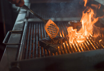 Image showing beef steak on the grill