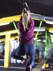 Image showing woman doing rope climbing