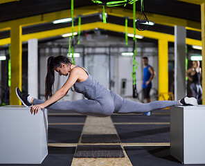 Image showing woman working out gymnastic exercise on fit boxes