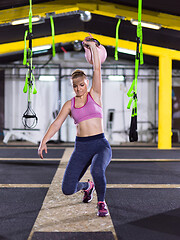 Image showing woman exercise with fitness kettlebell