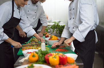 Image showing team cooks and chefs preparing meals