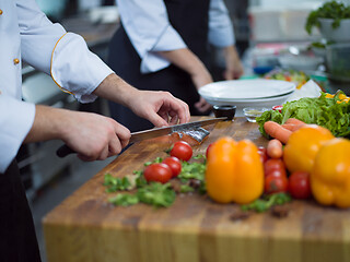 Image showing Chef hands preparing marinated Salmon fish