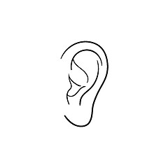 Image showing Human ear hand drawn outline doodle icon.
