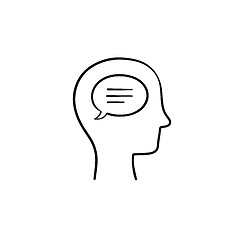 Image showing Think bubble in humans head hand drawn outline doodle icon.