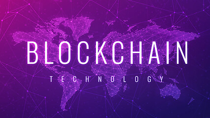 Image showing Blockchain technology futuristic ultraviolet hud banner.