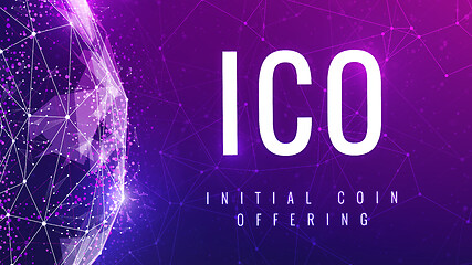 Image showing ICO initial coin offering ultraviolet banner.