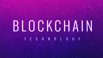 Image showing Blockchain technology futuristic ultraviolet hud banner.