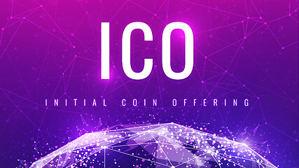 Image showing ICO initial coin offering ultraviolet banner.