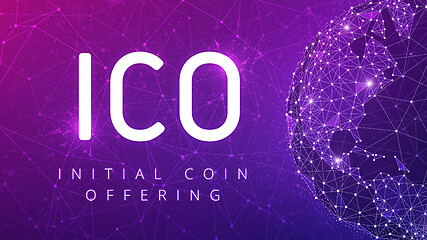 Image showing ICO initial coin offering ultraviolet banner.