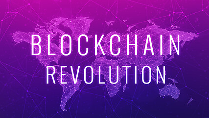 Image showing Blockchain revolution futuristic ultraviolet hud banner.