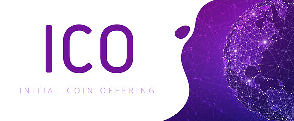 Image showing ICO initial coin offering ultraviolet banner.