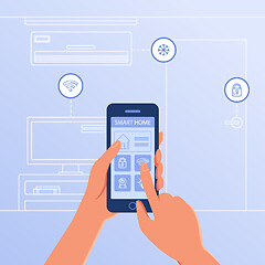 Image showing A smartphone with smart home settings and controllers system.