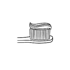 Image showing Toothpaste on a toothbrush hand drawn outline doodle icon.