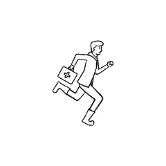 Image showing Paramedic running with first aid kit hand drawn outline doodle i