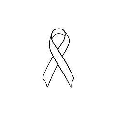 Image showing Awareness ribbon hand drawn outline doodle icon.