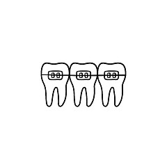 Image showing Dental braces hand drawn outline doodle icon.