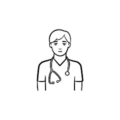 Image showing Doctor with stethoscope hand drawn outline doodle icon.