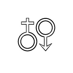 Image showing Female male genger symbols hand drawn outline doodle icon.