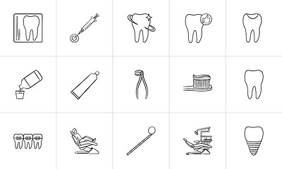 Image showing Dentistry hand drawn outline doodle icon set.