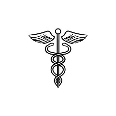 Image showing Caduceus medical symbol hand drawn outline doodle icon.