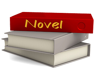 Image showing Hard cover red books with novel word