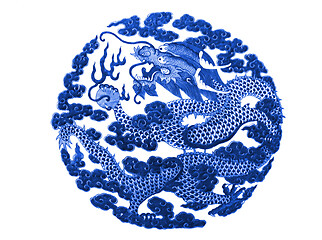 Image showing Chinese dragon painted on a ceramic vase