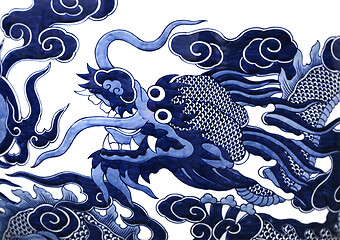 Image showing Chinese dragon painted on a ceramic vase