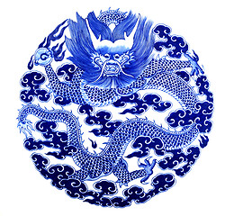 Image showing Chinese dragon painted on a ceramic vase