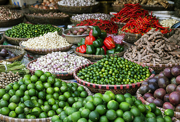 Image showing Fruits and spices at a market in Vietnam