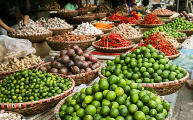 Image showing Fruits and spices at a market in Vietnam