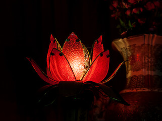 Image showing Lotus lamp in a buddhist Temple, Vietnam