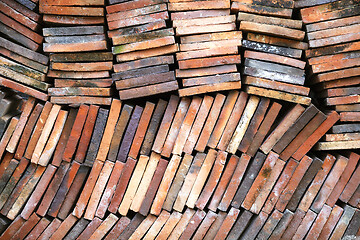 Image showing Background of old clay tiles in a pile