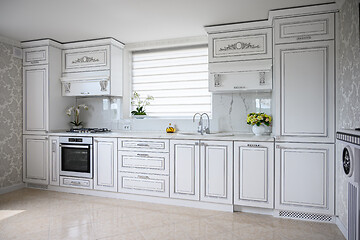 Image showing Luxury modern classic white kitchen interior