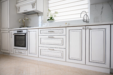 Image showing Luxury modern classic white kitchen interior