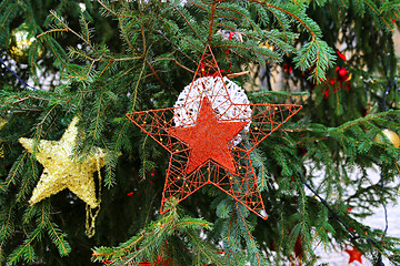 Image showing Beautiful decorations on the branches of the Christmas tree