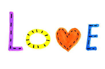 Image showing Word LOVE from colorful letters and heart symbol