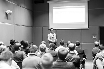 Image showing Business speaker giving a talk at business conference meeting event.