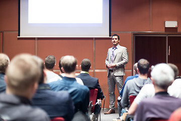 Image showing Business speaker giving a talk at business conference meeting event.