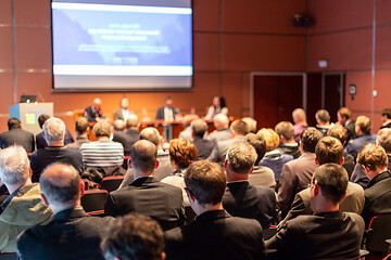 Image showing Round table discussion at business conference event.