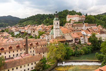 Image showing Panoramic aerial view of medieval old town of Skofja Loka, Slovenia