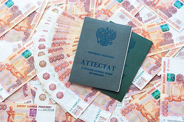 Image showing The five thousandth Russian rubles bear two certificates of secondary complete general education